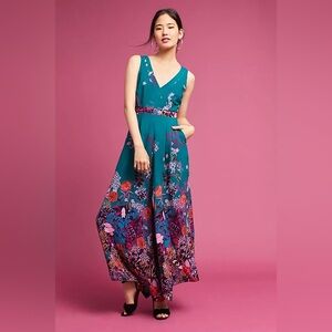 Maeve by Anthropologie Andalusia Jumpsuit in Teal Floral Size 2